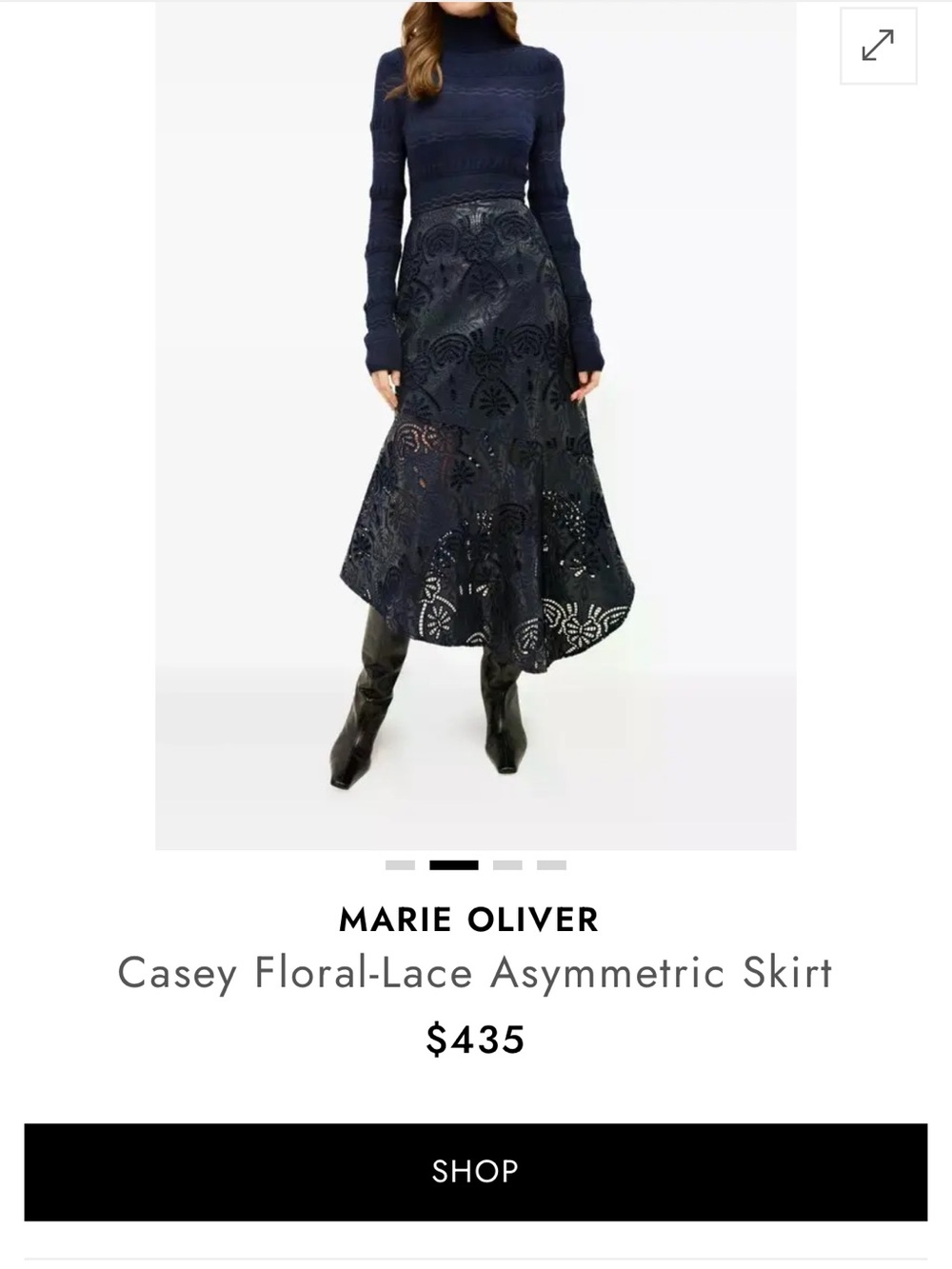 Marie Oliver Navy Floral-Lace Asymmetric Midi Skirt